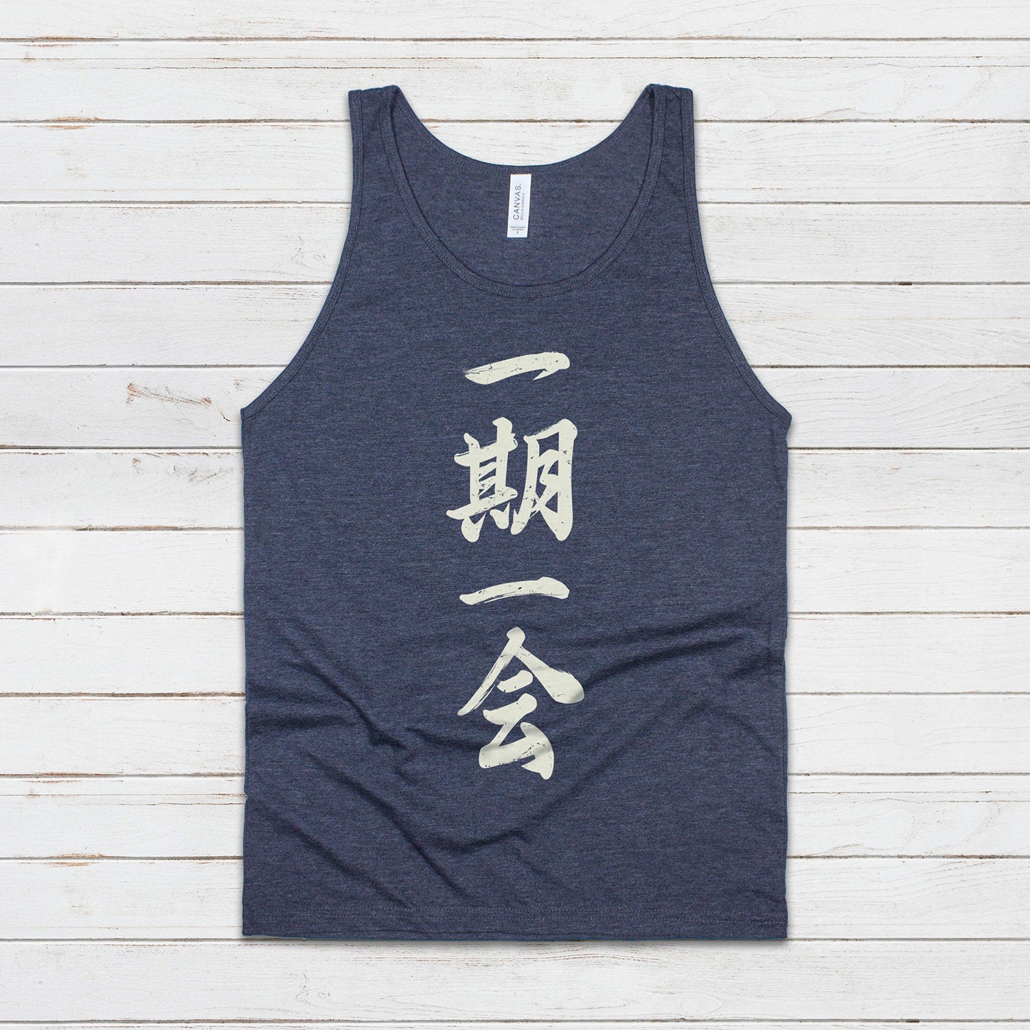 Japanese Calligraphy Tank Top - Ichigo Ichie Japan Calligraphy Buddhist Yoga Zen Martial Arts Anime Manga Gym Mens Womens Printed Vest Cami
