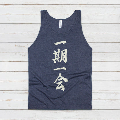 Japanese Calligraphy Tank Top - Ichigo Ichie Japan Calligraphy Buddhist Yoga Zen Martial Arts Anime Manga Gym Mens Womens Printed Vest Cami