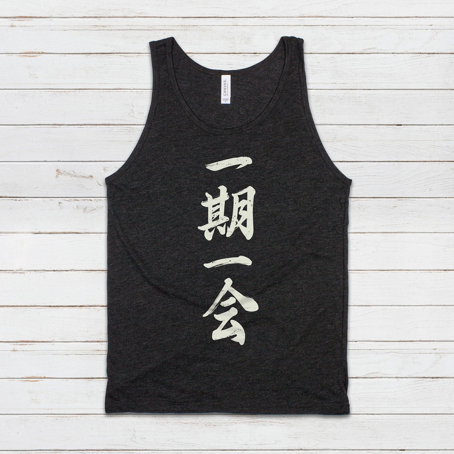 Japanese Calligraphy Tank Top - Ichigo Ichie Japan Calligraphy Buddhist Yoga Zen Martial Arts Anime Manga Gym Mens Womens Printed Vest Cami