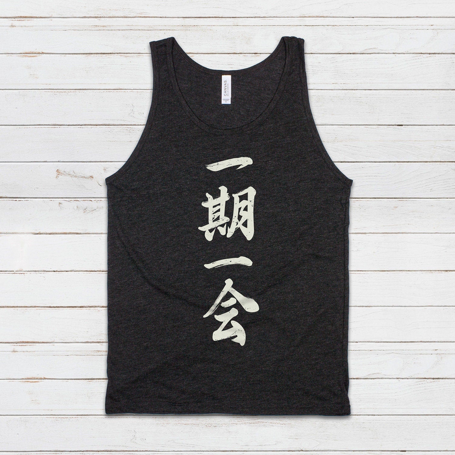 Japanese Calligraphy Tank Top - Ichigo Ichie Japan Calligraphy Buddhist Yoga Zen Martial Arts Anime Manga Gym Mens Womens Printed Vest Cami