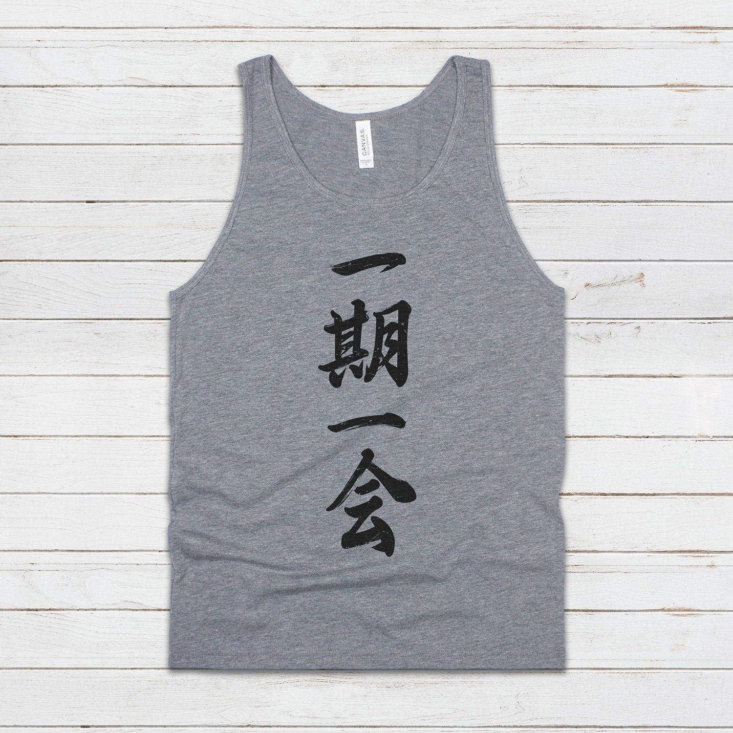 Japanese Calligraphy Tank Top - Ichigo Ichie Japan Calligraphy Buddhist Yoga Zen Martial Arts Anime Manga Gym Mens Womens Printed Vest Cami