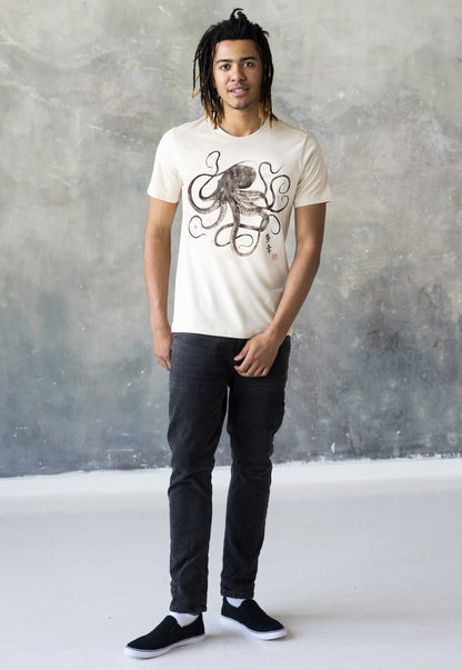 Octopus Japanese Calligraphy T Shirt Gyotaku Traditional Ukiyo-e Japan Anime Manga Kanji Kyoto Martial Arts Kawaii Womens Mens Printed Tee