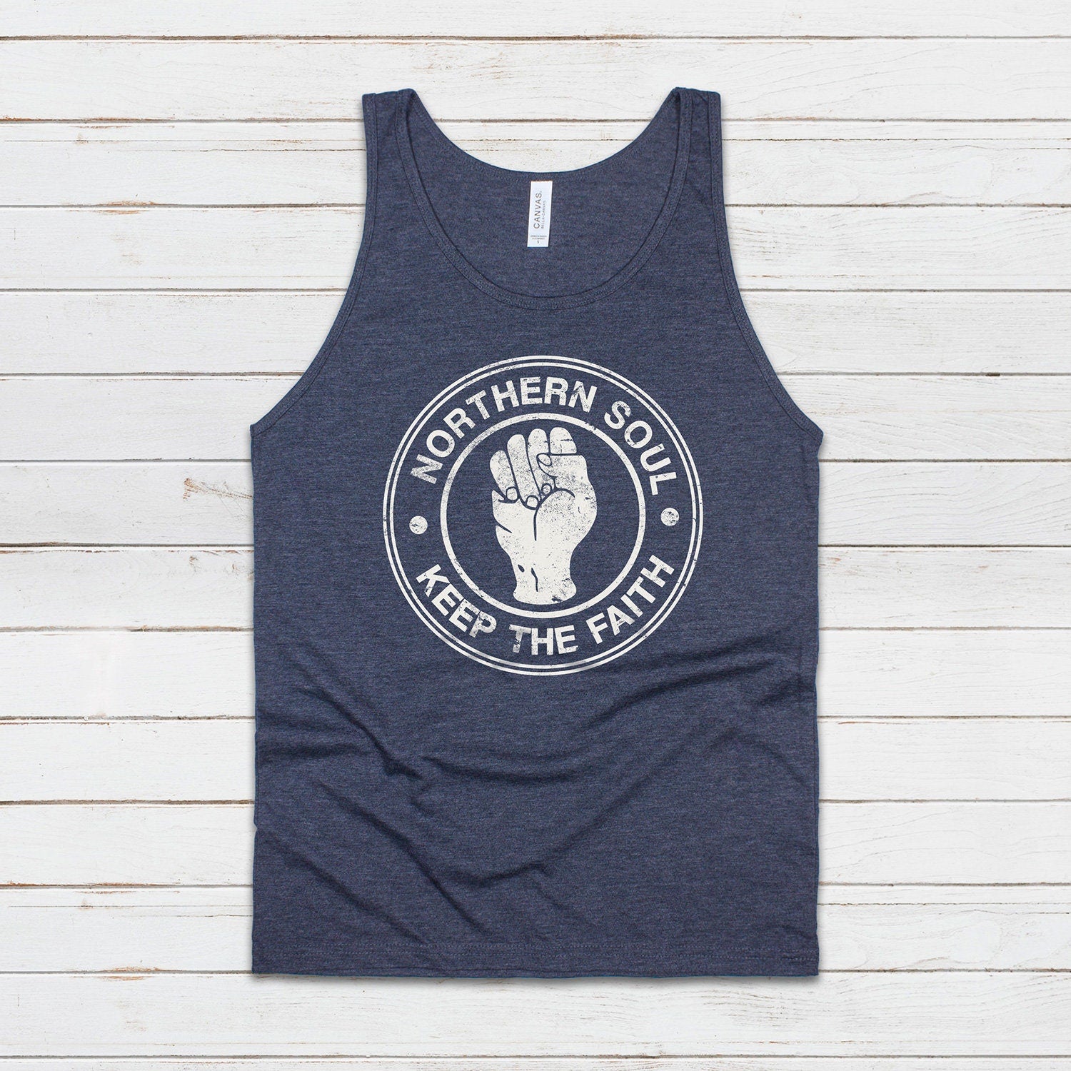 Northern Soul Tank Top Keep The Faith Fist Logo Retro Motown Wigan Casino Mod 60s Cami Women's Men's Printed Retro Ringer Tee T Shirt Vest