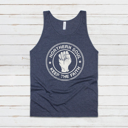 Northern Soul Tank Top Keep The Faith Fist Logo Retro Motown Wigan Casino Mod 60s Cami Women's Men's Printed Retro Ringer Tee T Shirt Vest