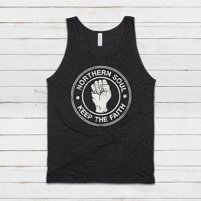 Northern Soul Tank Top Keep The Faith Fist Logo Retro Motown Wigan Casino Mod 60s Cami Women's Men's Printed Retro Ringer Tee T Shirt Vest