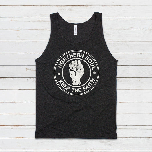 Northern Soul Tank Top Keep The Faith Fist Logo Retro Motown Wigan Casino Mod 60s Cami Women's Men's Printed Retro Ringer Tee T Shirt Vest
