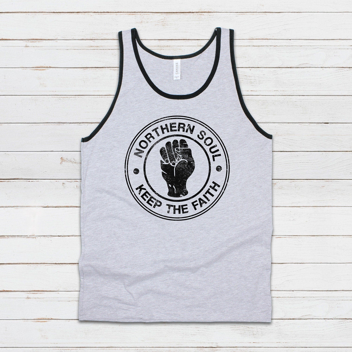 Northern Soul Tank Top Keep The Faith Fist Logo Retro Motown Wigan Casino Mod 60s Cami Women's Men's Printed Retro Ringer Tee T Shirt Vest