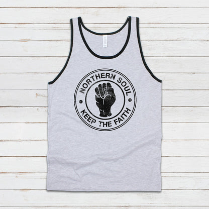 Northern Soul Tank Top Keep The Faith Fist Logo Retro Motown Wigan Casino Mod 60s Cami Women's Men's Printed Retro Ringer Tee T Shirt Vest
