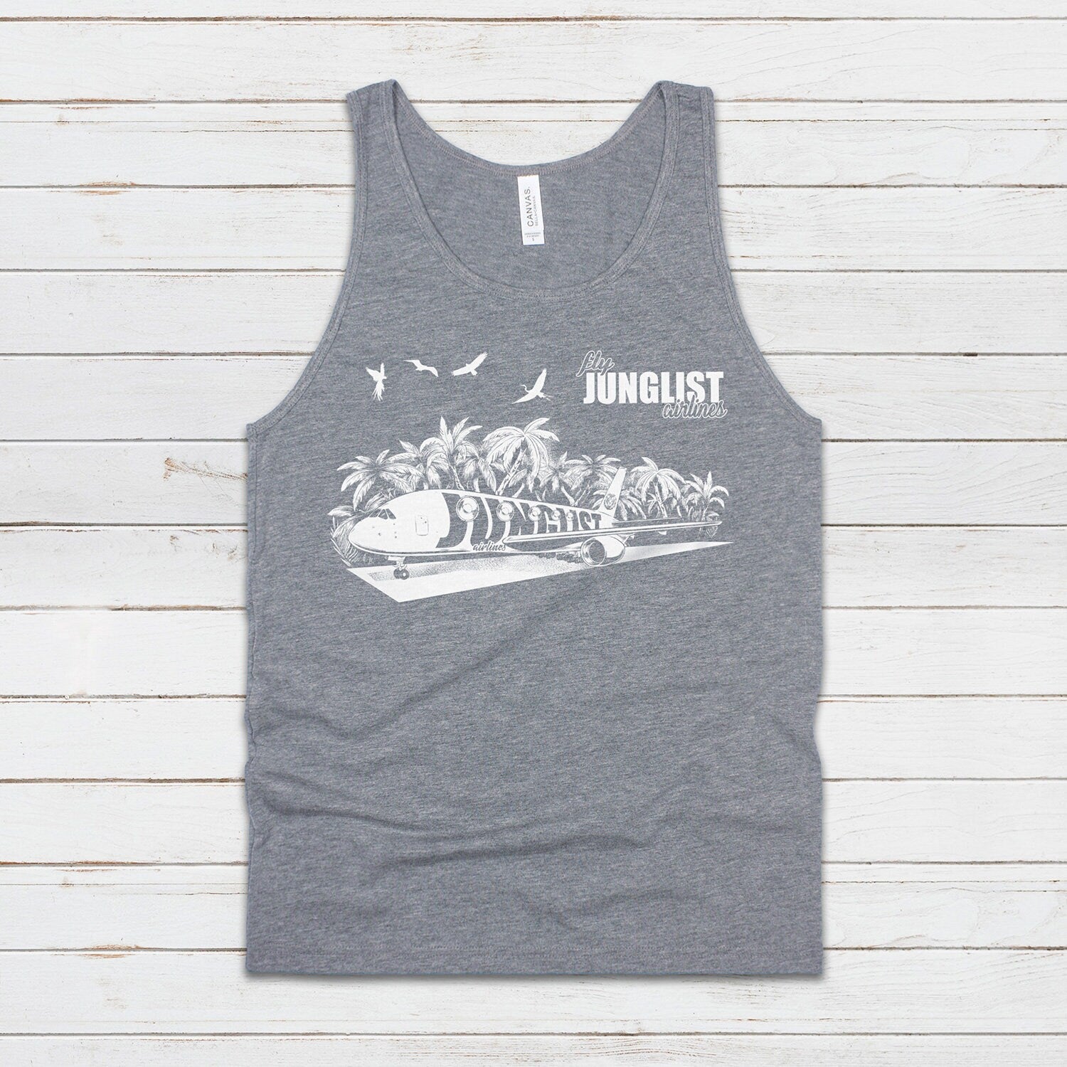 Junglist Airlines Tank Top Drum and Bass DnB EDM DJ Rhythm Machine Jungle Synthesizer Synth Ragga Neurofunk Mens Women Printed Vest Cami Tee