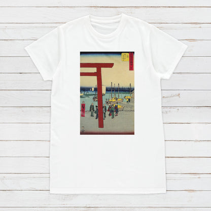 Japanese Ukiyo-e T Shirt Woodblock Art Hiroshige Torii Gates Shinto Shrine Japan Calligraphy Print Gifts Womens Mens Graphic Printed Tee Top