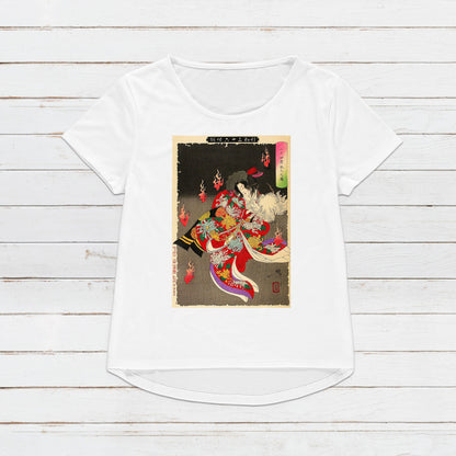 Japanese Ukiyo-e T Shirt Woodblock Art Yoshitoshi Kitsune Fox Ghost Geisha Maiko Princess Japan Calligraphy Womens Mens Graphic Printed Tee