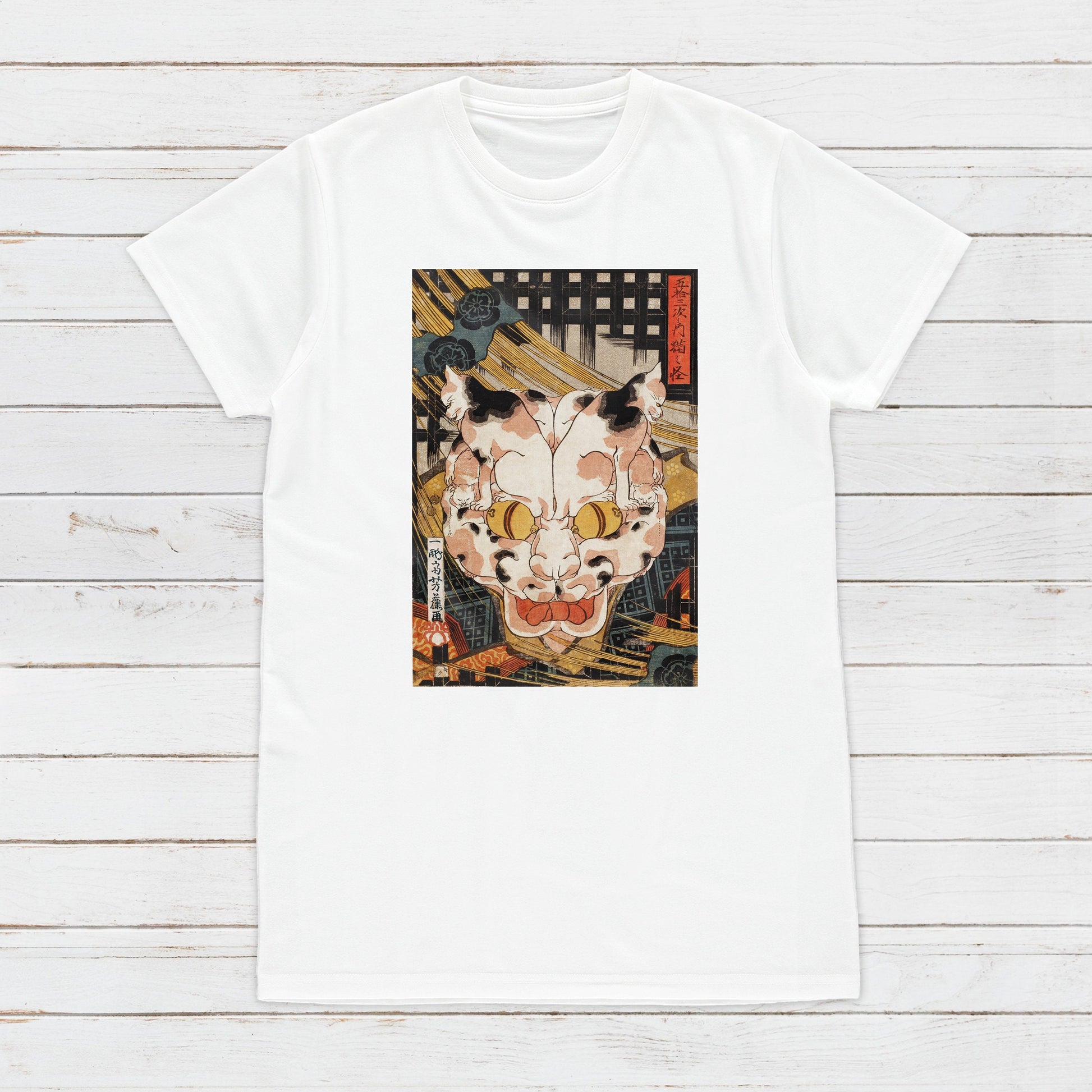 Japanese Ukiyo-e T Shirt Woodblock Art Utagawa Yoshifuji Mystery Cat Monster Ghost Yokai Horror Japan Calligraphy Womens Mens Printed Tee