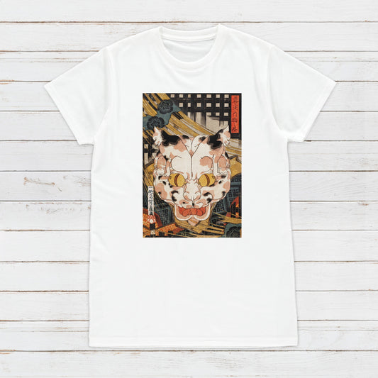 Japanese Ukiyo-e T Shirt Woodblock Art Utagawa Yoshifuji Mystery Cat Monster Ghost Yokai Horror Japan Calligraphy Womens Mens Printed Tee