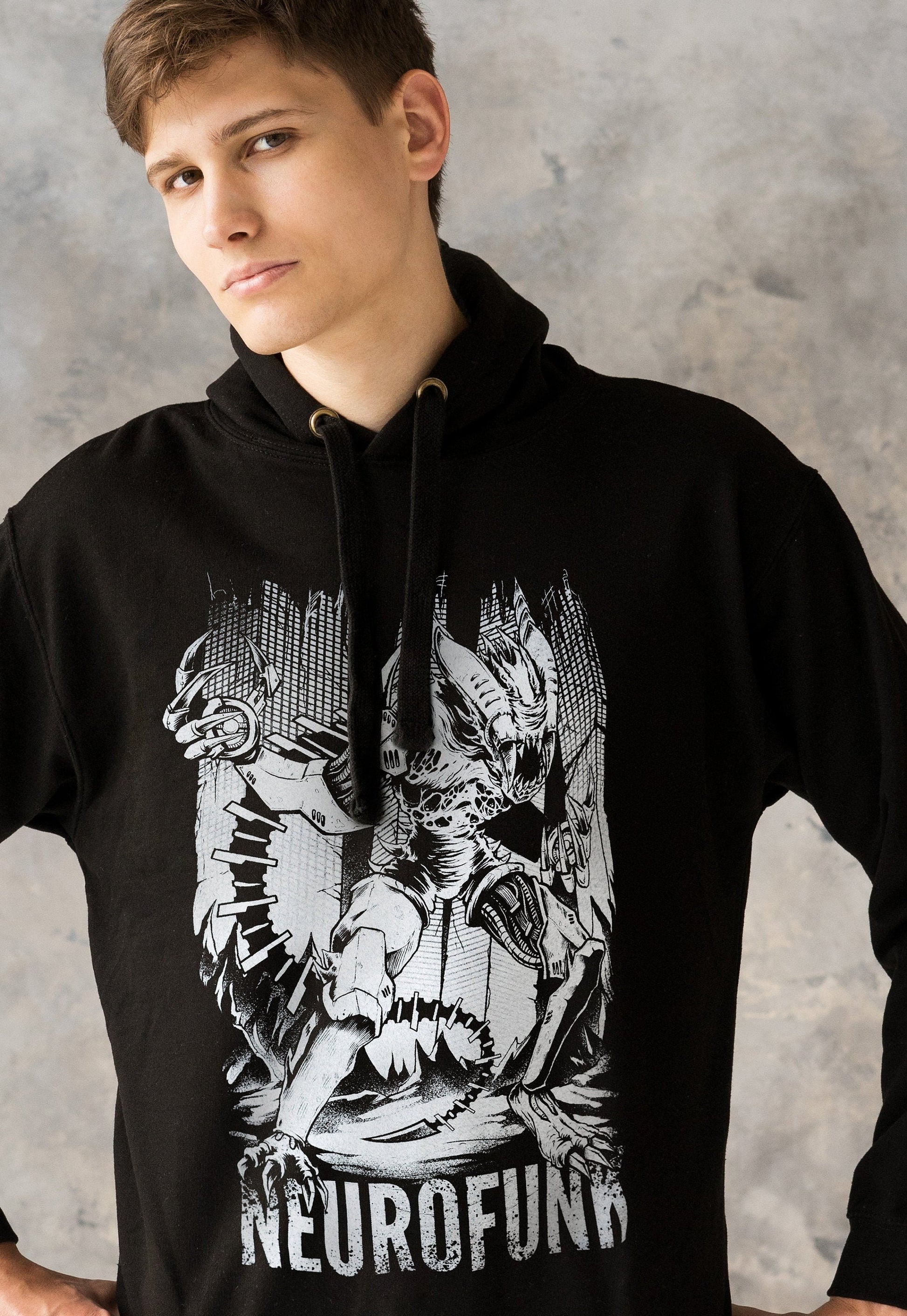 Neurofunk Invasion Hoodie Drum and Bass Alien DJ Synthesizer & Synth DnB Music Producer Junglist Dubstep Sweatshirt Printed Mens Hooded Top