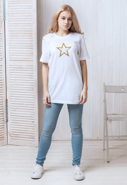 Star T Shirt Geometric Abstract Minimalist Distressed Retro Vintage 80s 90s Y2K Gold Print Hipster Design Mens Womens Printed Tee T-Shirt