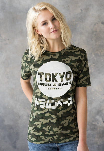 Japanese Camo T Shirt Tokyo Drum and Bass & n Female DJ Junglist DNB EDM Logo Junglist Streetwear Camouflage Womens Mens Graphic Printed Tee