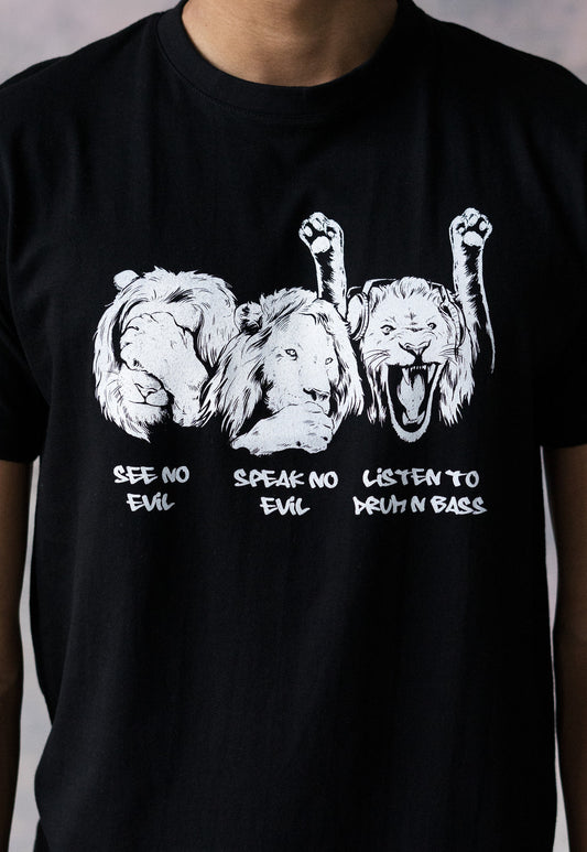 Drum and Bass Lions T Shirt Jungle Massive Junglist DJ & Synth Music Amen Slogan Funny Synth Music Producer Festival Mens Womens Printed Tee