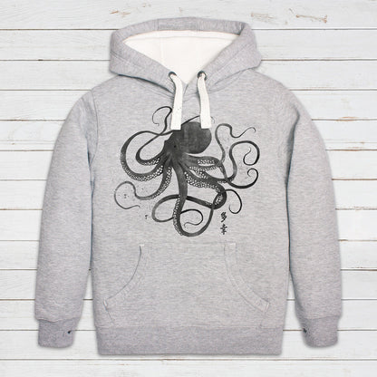 Octopus Japanese Calligraphy Hoodie Gyotaku Traditional Japan Anime Manga Kanji Kyoto Martial Arts Womens Mens Sweatshirt Printed Hooded Top