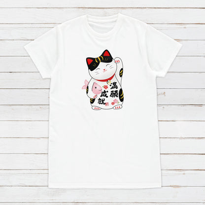 Japanese Lucky Cat Maneki Neko T Shirt Kawaii Japan Cute Anime Manga Harajuku Kyoto Tokyo Nyan Geek Womens Mens Graphic Printed Tee T-Shirt