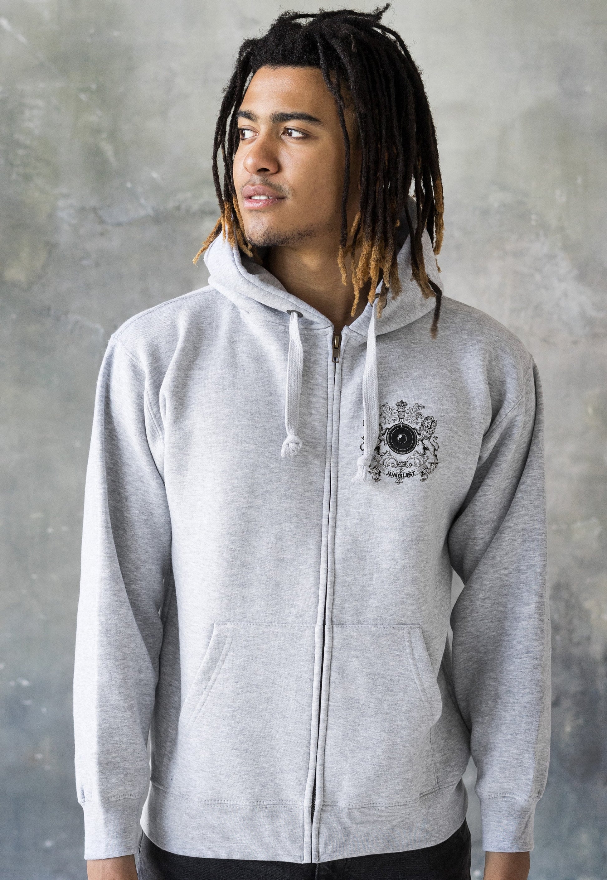 Junglist Coat Of Arms Logo Zip Up Hoodie Jungle Crest Drum and Bass & Synth Music Producer Sweatshirt Gifts for Men Mens Womens Hooded Top