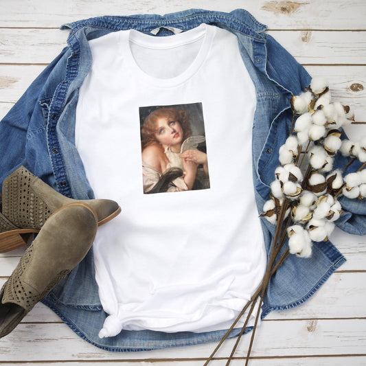 Rococo Art Cupid T Shirt Greuze Baroque Voluptuosidad Y2K 90s White Dove Quirky Aesthetic Pastel Goth Grunge Womens Mens Graphic Printed Tee