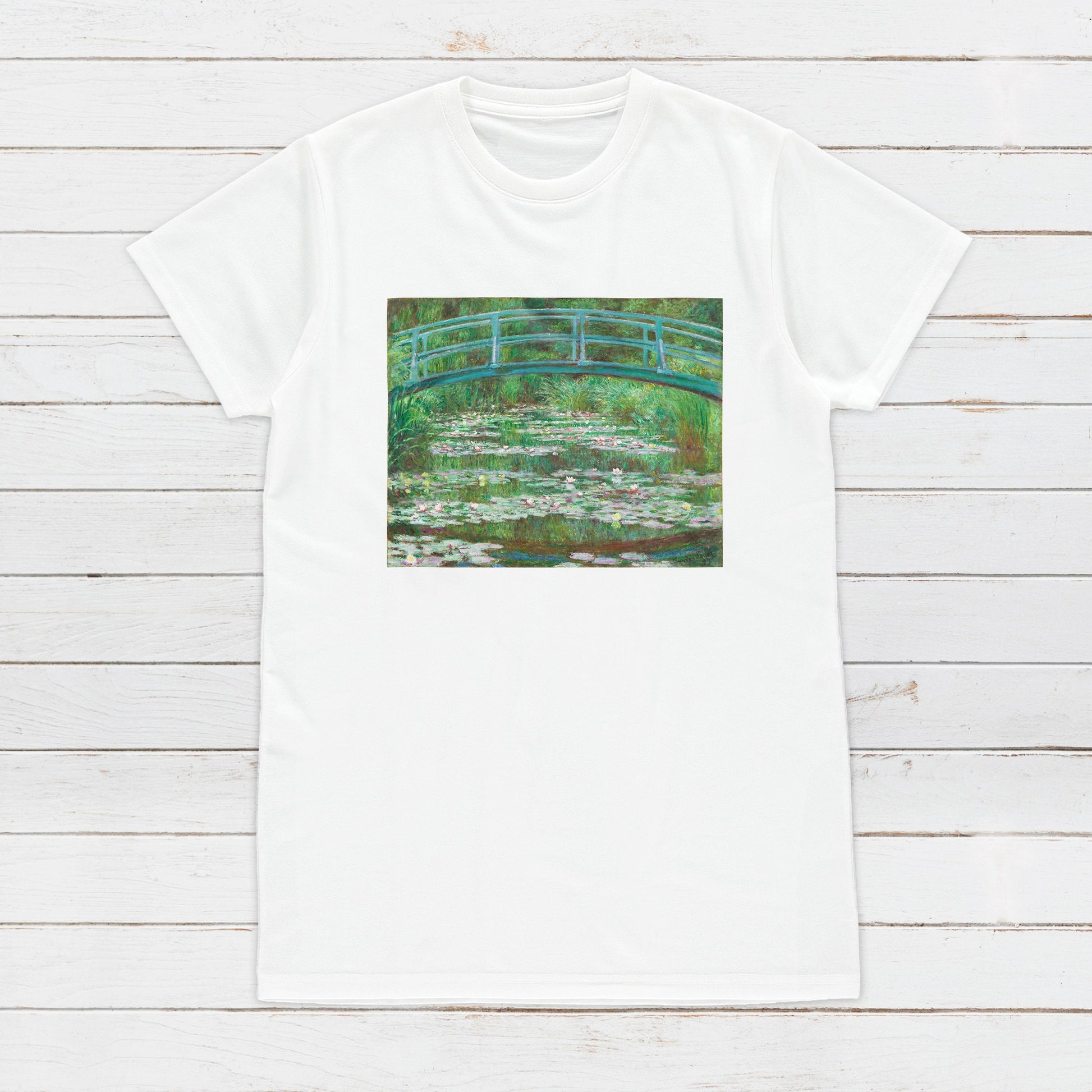 Japanese Foot Bridge T Shirt Monet Impressionist Classical Art Flowers Lilies Pond Aesthetic Soft Grunge Womens Mens Graphic Printed Tee Top