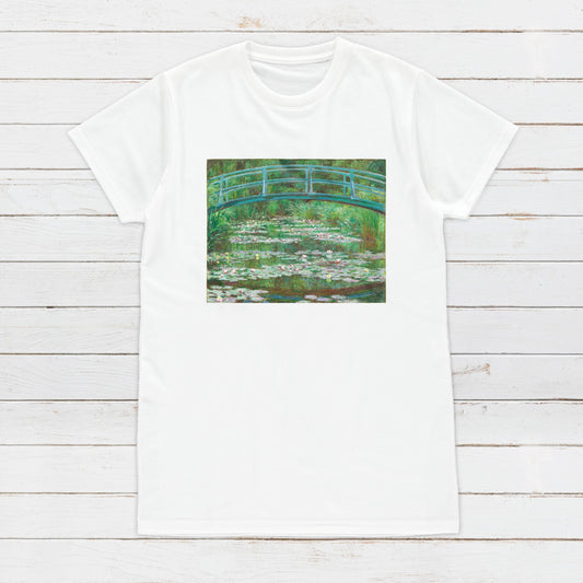 Japanese Foot Bridge T Shirt Monet Impressionist Classical Art Flowers Lilies Pond Aesthetic Soft Grunge Womens Mens Graphic Printed Tee Top