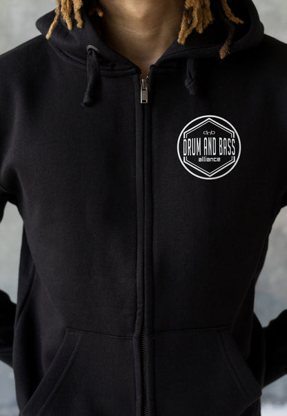 Drum and Bass Alliance Logo Zip Up Hoodie Jungle Junglist & Synth DnB EDM DJ Music Producer Sweatshirt Gifts for Men Mens Womens Hooded Top