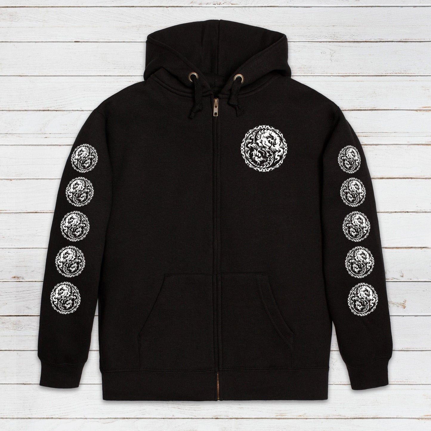 Yin Yang Dragons Zip Up Hoodie - Taoism Chinese Japanese Dragon Taijitu Martial Arts Yoga Tai Chi Mens Womens Sweatshirt Full Zip Hooded Top