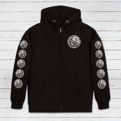 Yin Yang Dragons Zip Up Hoodie - Taoism Chinese Japanese Dragon Taijitu Martial Arts Yoga Tai Chi Mens Womens Sweatshirt Full Zip Hooded Top