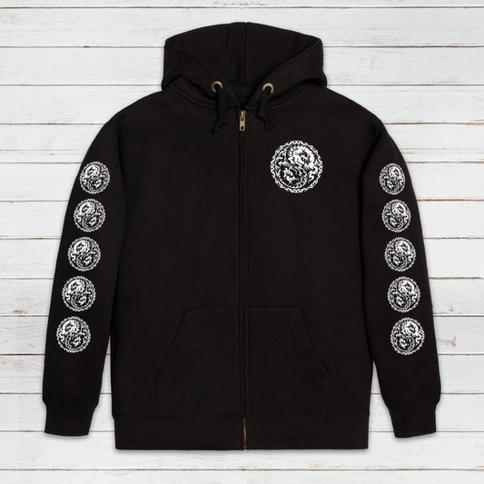 Yin Yang Dragons Zip Up Hoodie - Taoism Chinese Japanese Dragon Taijitu Martial Arts Yoga Tai Chi Mens Womens Sweatshirt Full Zip Hooded Top