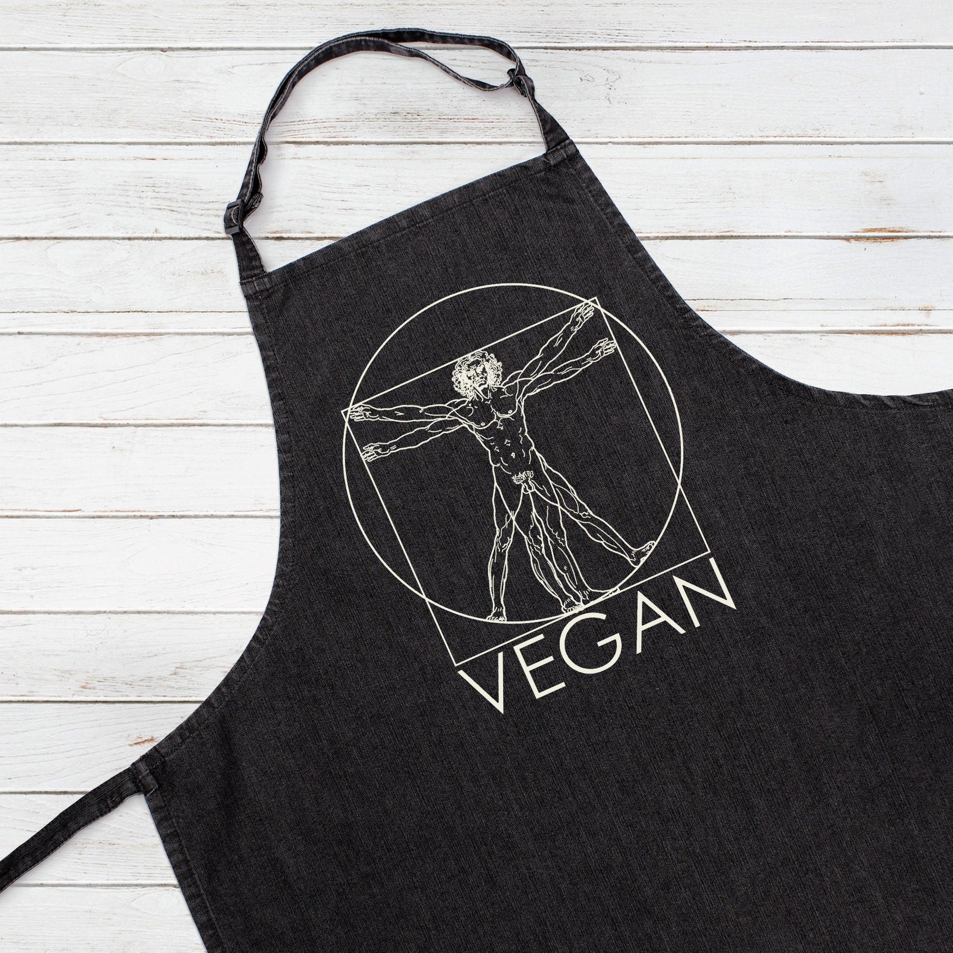 Vegan Apron Da Vinci Art Drawing Sketch Veggie Minimalist Cotton Womens Mens Full Size Long One Size Printed Baking Cooking Apron Gift Gifts