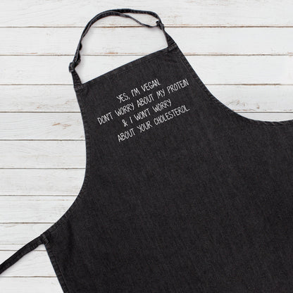 Vegan Protein Printed Baking Cooking Apron Funny Ironic Plant Based Slogan Unique Womens Mens One Size Full Length Chefs Valentines Day Gift