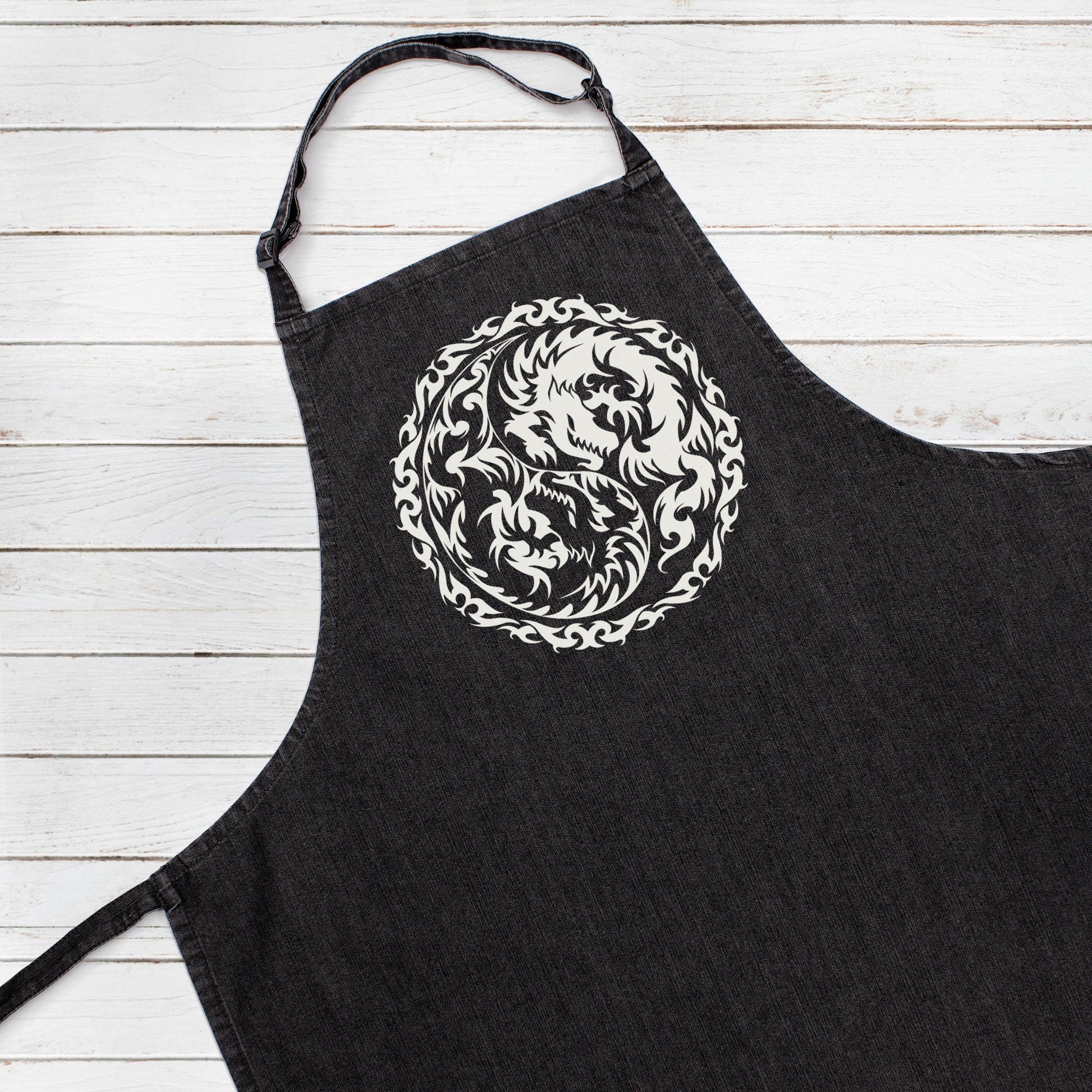 Yin Yang Dragon Apron Peace Zen Yoga Tai Chi Taijitu Taosim Womens Mens One Size Full Length Chefs Printed Baking Cooking Apron Gift Gifts