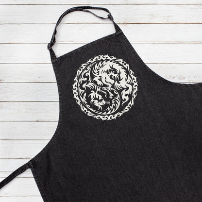 Yin Yang Dragon Apron Peace Zen Yoga Tai Chi Taijitu Taosim Womens Mens One Size Full Length Chefs Printed Baking Cooking Apron Gift Gifts