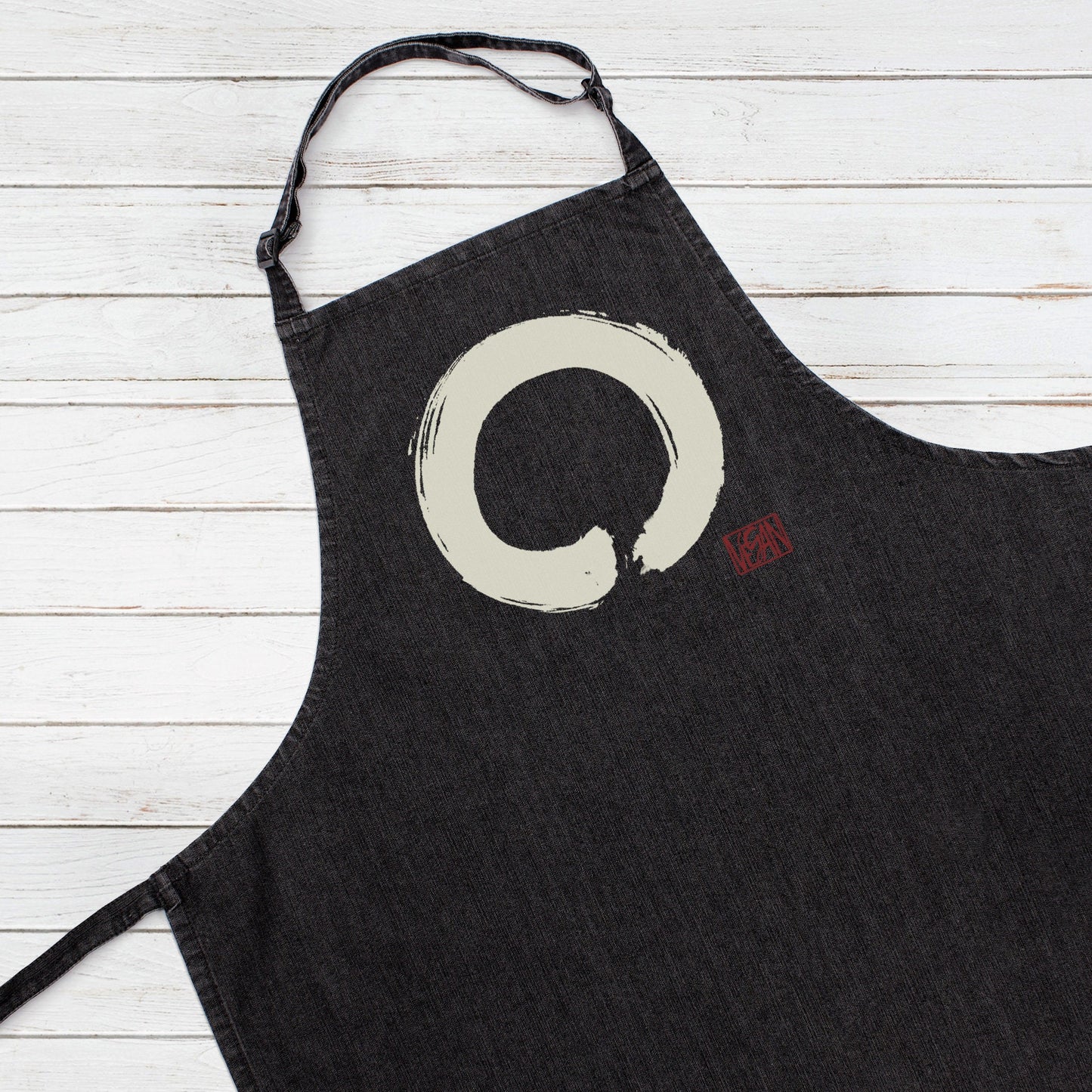 Vegan Printed Baking Cooking Apron Japanese Enso Buddist Circle Plant Based Unique Eco Womens Mens One Size Full Length Chefs Birthday Gift
