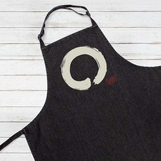 Vegan Printed Baking Cooking Apron Japanese Enso Buddist Circle Plant Based Unique Eco Womens Mens One Size Full Length Chefs Birthday Gift
