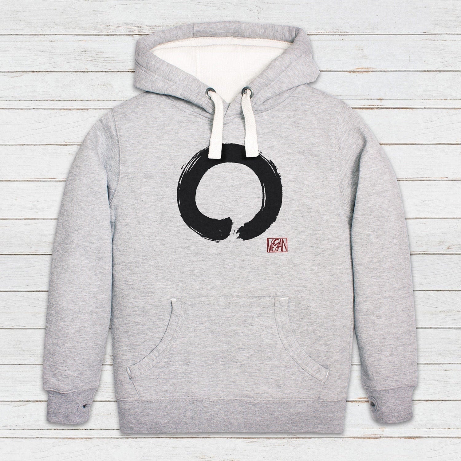 Enso Buddhist Circle Vegan Hoodie Traditional Japanese Understated Plant Based Climate Change Yoga Womens Mens Sweatshirt Printed Hooded Top