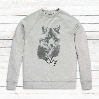 Custom Name Fox Sweatshirt Personalised Your Text Artist Pencil Sketch Art Drawing Vegan Animal Birthday Valentines Gift Mens Womens Printed