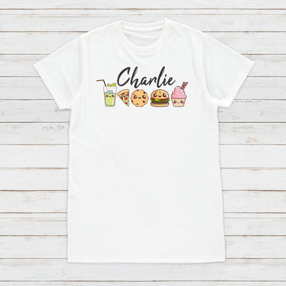 Custom Personalised T Shirt Your Name Text Message Kawaii Print Personalized Cupcake Pizza Cute Calligraphy Womens Mens Graphic Printed Tee