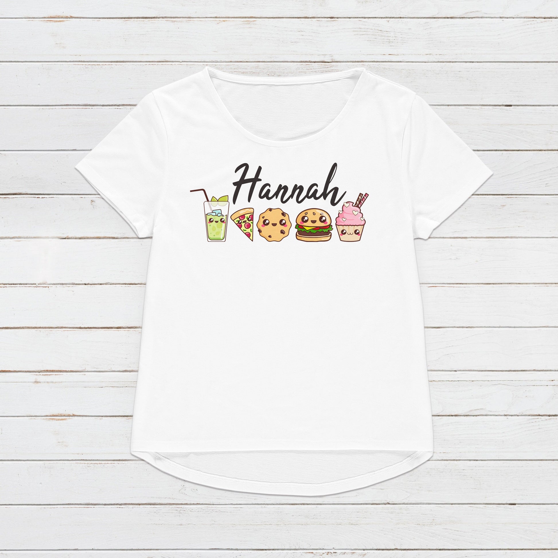 Custom Personalised T Shirt Your Name Text Message Kawaii Print Personalized Cupcake Pizza Cute Calligraphy Womens Mens Graphic Printed Tee
