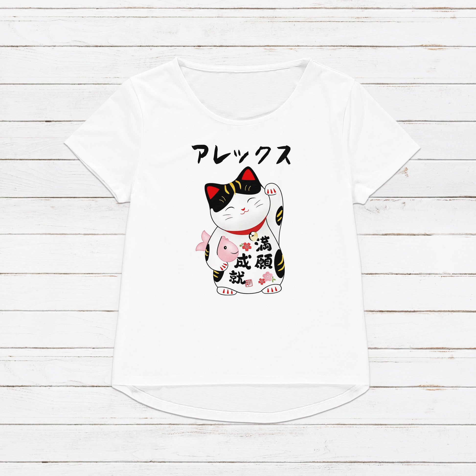 Custom Personalised T Shirt Japanese Lucky Cat Maneki Neko Kawaii Personalized Your Name Text Japan Cute Womens Mens Graphic Printed Tee Top