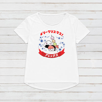 Custom Japanese T Shirt Kawaii Sushi Christmas Calligraphy Your Name Anime Manga Personalised Message Holiday Xmas Cute Women's Men's Tee
