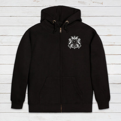 Junglist Coat Of Arms Logo Zip Up Hoodie Jungle Crest Drum and Bass & Synth Music Producer Sweatshirt Gifts for Men Mens Womens Hooded Top
