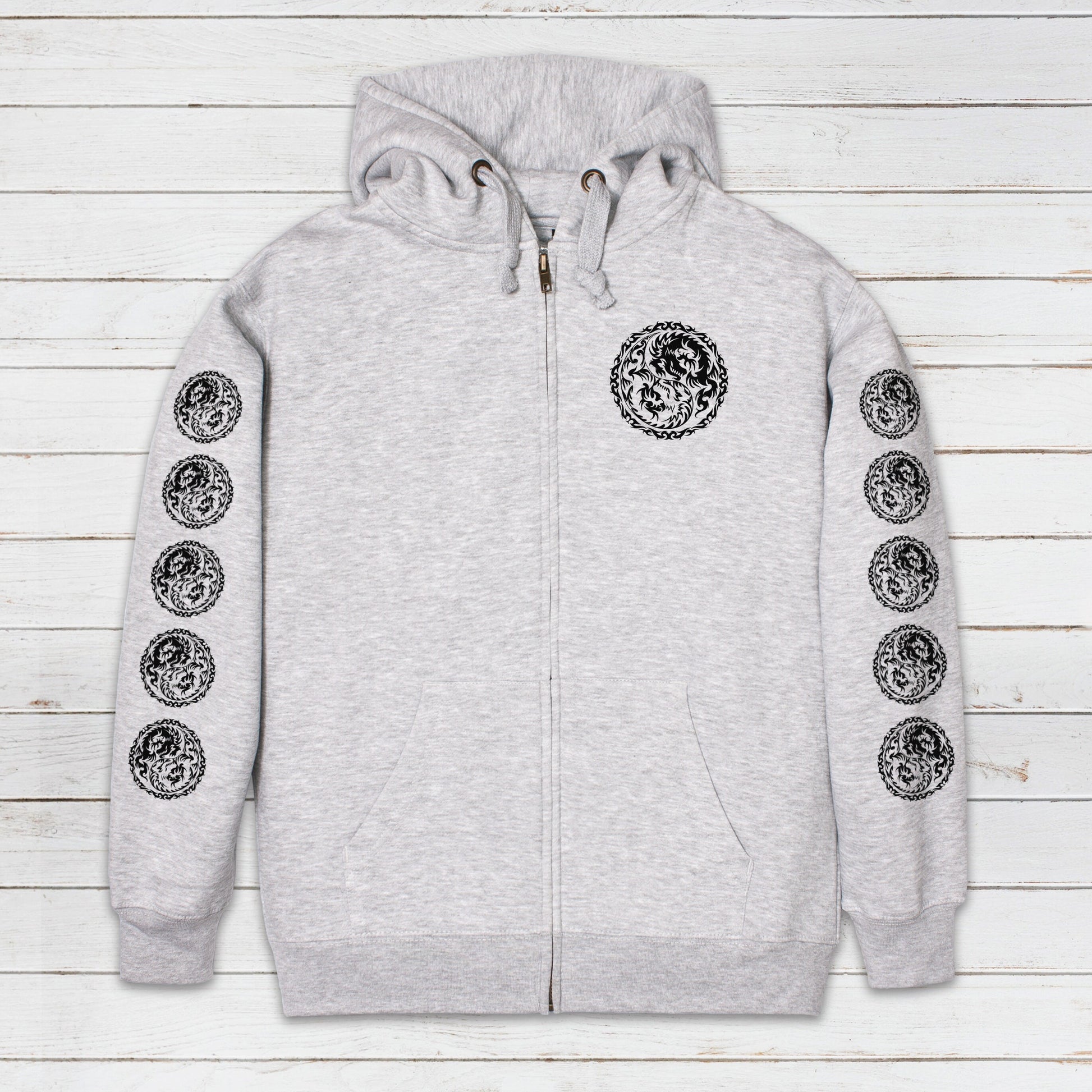 Yin Yang Dragons Zip Up Hoodie - Taoism Chinese Japanese Dragon Taijitu Martial Arts Yoga Tai Chi Mens Womens Sweatshirt Full Zip Hooded Top