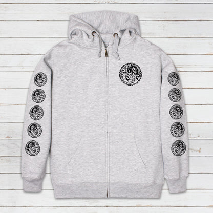 Yin Yang Dragons Zip Up Hoodie - Taoism Chinese Japanese Dragon Taijitu Martial Arts Yoga Tai Chi Mens Womens Sweatshirt Full Zip Hooded Top