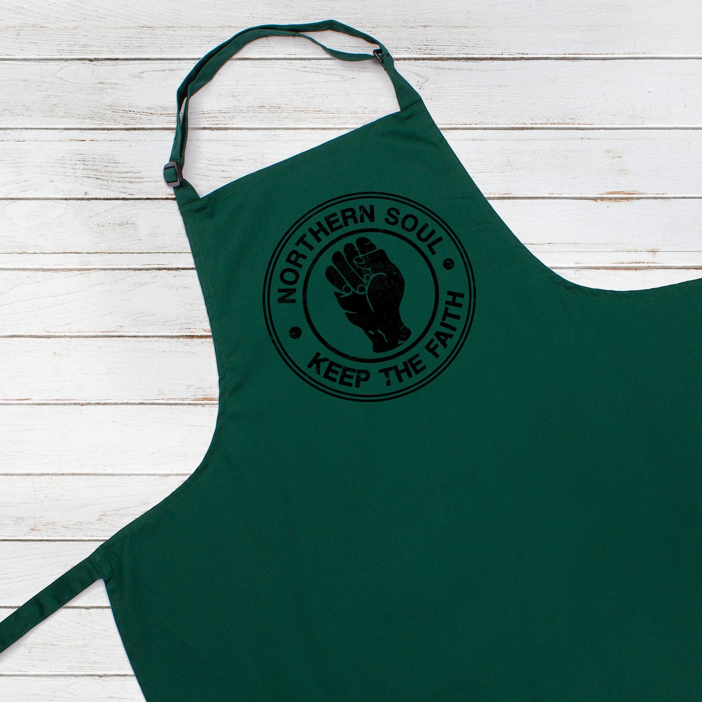 Baking Cooking Apron Northern Soul Keep The Faith Fist Hand Logo Music DJ DnB Womens Mens Full Long One Size Unique Printed Birthday Gift
