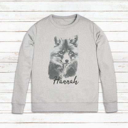 Custom Name Fox Sweatshirt Personalised Your Text Artist Pencil Sketch Art Drawing Vegan Animal Birthday Valentines Gift Mens Womens Printed