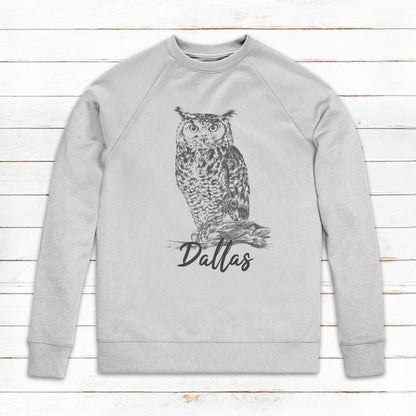 Custom Name Owl Sweatshirt Personalised Your Text Artist Pencil Sketch Drawing Bird Art Vegan Animal Valentines Day Gift Mens Womens Printed