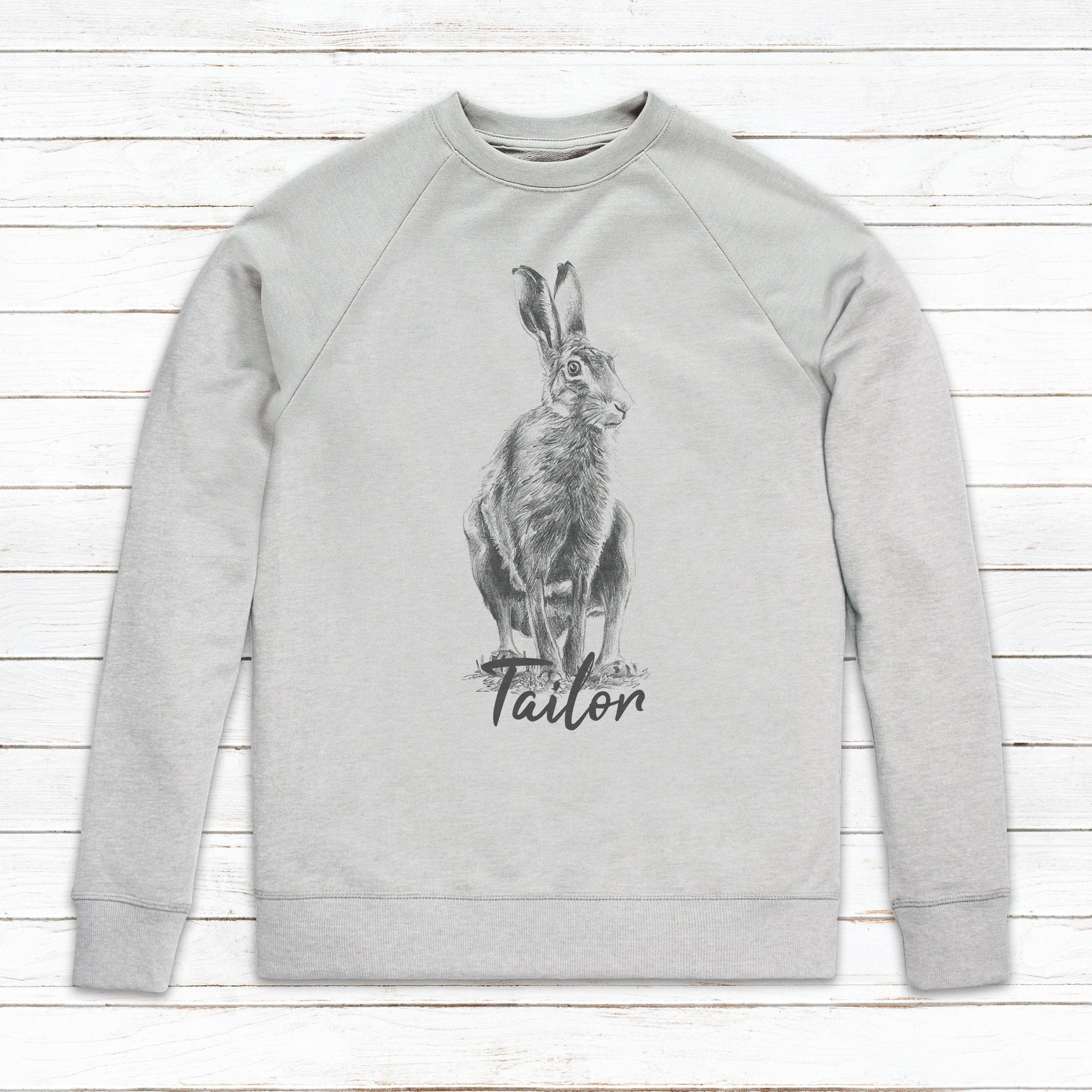 Custom Name Hare Sweatshirt Personalised Your Text Artist Pencil Sketch Rabbit Bunny Vegan Animal Valentines Day Gifts Mens Womens Printed